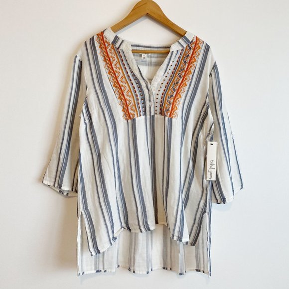 Tribal Tops - Tribal Women's Boho Embroidered Tops 3/4 Sleeve L